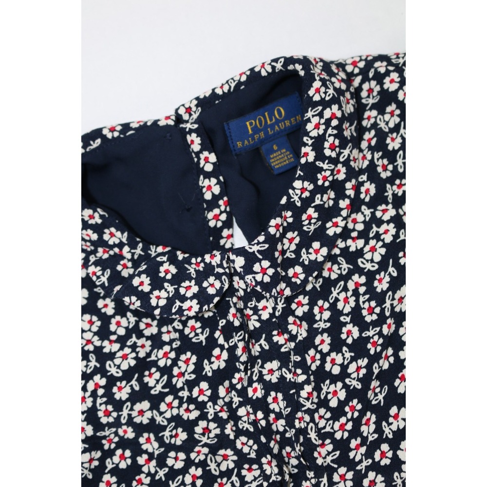Polo Ralph Lauren Dress Girls Sz 6 Blue Floral Fit Flare Button Lined Collared - Picture 2 of 13